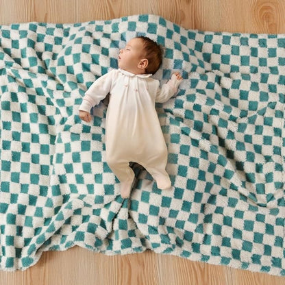 Soft Checkered Baby Blankets for Unisex Girls or Boys Breathable Gender Neutral Nursery Double Layer Blankets with Dotted Backing for Newborn Toddlers (30” X 40”)