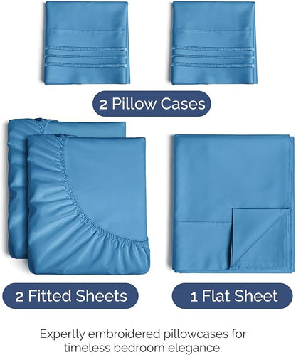 Split King Size 5 Piece Sheet Set - Comfy Breathable & Cooling Bed Sheets Set - Hotel Luxury Bedding for Women, Men, Kids, Teens, Boys & Girls - Deep Pockets and Wrinkle Free - Oeko-Tex - Denim Blue