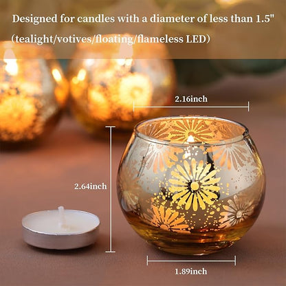 Gold Mercury Glass Votive Candle Holders Set of 12, Round Tealight Candle Holders Bulk for Table Centerpieces, Weddings, Shower Gifts, Party Decorations