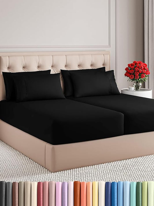 CGK Linens Split King 7 Piece Sheet Set - Cooling Sheets for Hot Sleepers - Hotel Luxury Bedding Set with 8-16 Inch Deep Pockets - 1 Flat & 2 Fitted & 4 Pillowcases - Soft & Wrinkle Free - Split King