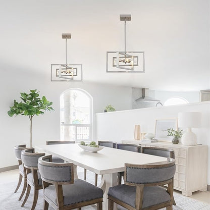 Modern Brushed Nickel Chandelier 3-Light Geometric Ceiling Light Fixture 16" Adjustable Height Pendant for Foyer, Entryway, Dining Room