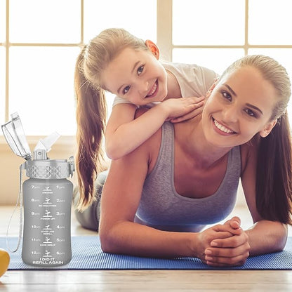OLDLEY Kids Water Bottle for School, 12 oz (Straw Lid) BPA-Free Reusable Leak-proof Durable Tritan Plastic Water Bottles with One-handed Opening Straw Lids, Anti-dust Spout Cover (Grey)