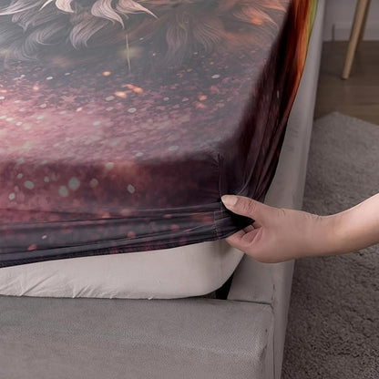 AILONEN Wolf Fitted Sheet Set Queen Size, Red Floral Flower and Wolves Animals Bed Sheet Set,3 Pieces Safari Wolf Bed Sheet Set for Boys Girls,1 Fitted Sheet with 2 Pillowcases