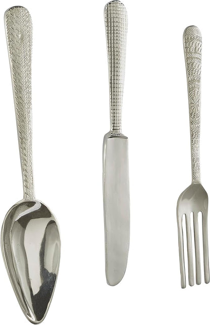 Deco 79 Aluminum Metal Utensils Home Wall Decor Knife, Spoon and Fork Wall Sculpture, Set of 3 Wall Art 23", 23", 23" H, Silver