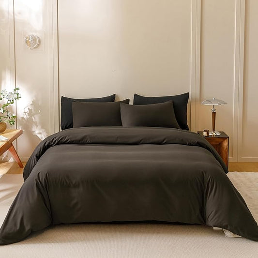 Wellboo Brown Comforter Sets Full Solid Dark Color Bedding Set Women Men Mocha Coffee Quilts Adults Boys Deep Brownness Comforter Soft Modern Chestnut Blankets Durable Plain Brown Bedding Farmhouse