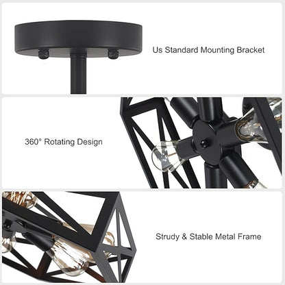 Farmhouse Flush Mount Ceiling Light Fixture,Modern Black Kitchen Lighting Fixtures Ceiling Industrial Farmhouse Light Fixtures for Hallway, Bedroom, Dining Room, Living Room 19.6 in