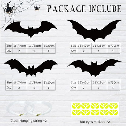 16Pcs Halloween Hanging Bats Decorations Outdoor, Large Flying Bats with Glowing Eyes for Halloween Tree Hanging Decorations Outside…