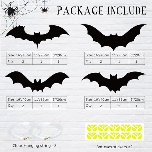 16Pcs Halloween Hanging Bats Decorations Outdoor, Large Flying Bats with Glowing Eyes for Halloween Tree Hanging Decorations Outside…