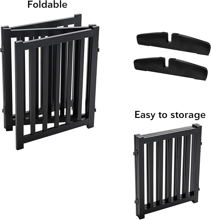 LZRS Solid Hardwood Freestanding Pet Gate,Wooden Dog Gates for Doorways,Nature Wood Dog Gates for The House,Dog Gate for Stairs,Freestanding Indoor Gate Safety Fence,Black,30" Height-3 Panels