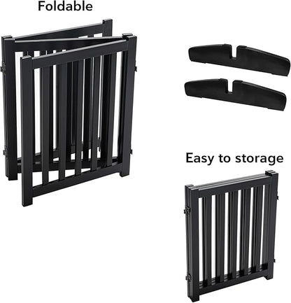 LZRS Solid Hardwood Freestanding Pet Gate,Wooden Dog Gates for Doorways,Nature Wood Dog Gates for The House,Dog Gate for Stairs,Freestanding Indoor Gate Safety Fence,Black,30" Height-3 Panels