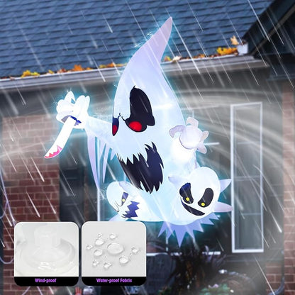 4FT Halloween Inflatable Decoration 3 Ghost Break Through Out From Window, Halloween Inflatable Decor Indoor Outdoor Lawn Yard Decoration, Halloween Build-in RBG LED Lighted Blow Up Decoration