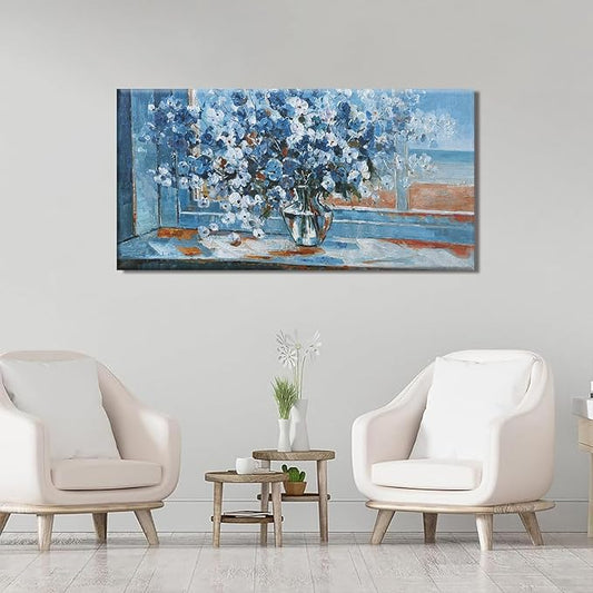 Wall Art Canvas Artwork Blue Flowers Pictures Wall Decor Canvas Prints Suitable For Living Room, Office, Bedroom, Kitchen, Can Be Hung Directly 20x40 Inch