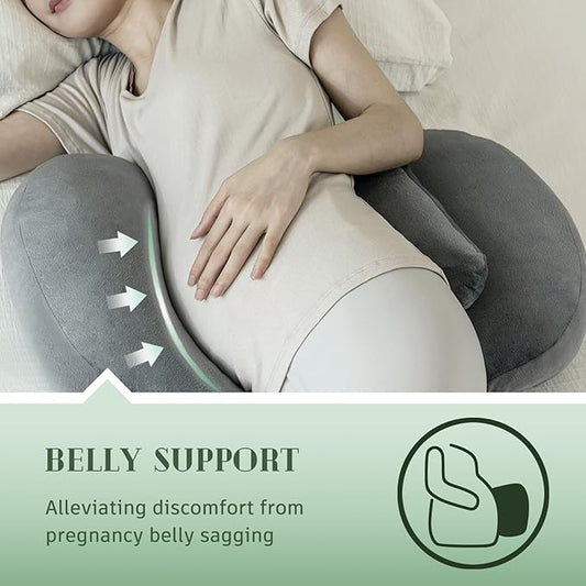 DOWNCOOL Pregnancy Pillow, Grey Maternity Pillow for Pregnant Women, Pregnancy Pillows for Sleeping with Removable Cover, Support for Back, Belly, Legs