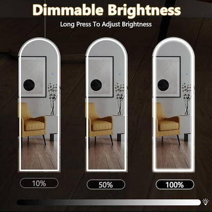 Sweetcrispy 63"x20" Mirror Full Length Standing Mirror with LED Lights, Lighted Floor Mirror with Stand, w/Dimming & 3 Color Lighting, Wall Mirror Full Length Aluminum Alloy Thin Frame, White