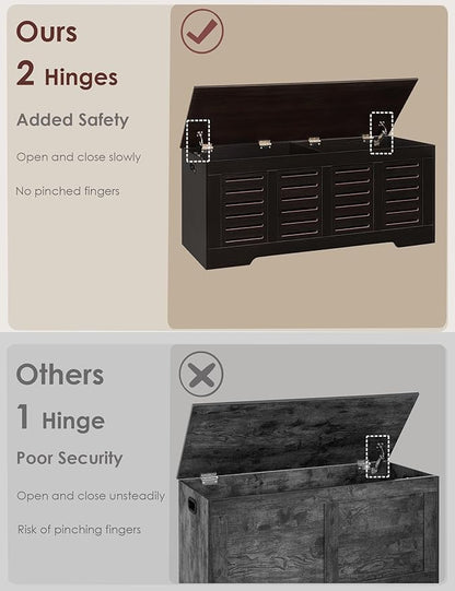 DINZI LVJ Storage Chest, 43.3” Wooden Toy Box with 2 Safety Hinges, Retro Entryway Shoe Storage Bench with Flip-Top, Sturdy Large Storage Trunk for Living Room, Bedroom, Easy Assembly, Espresso