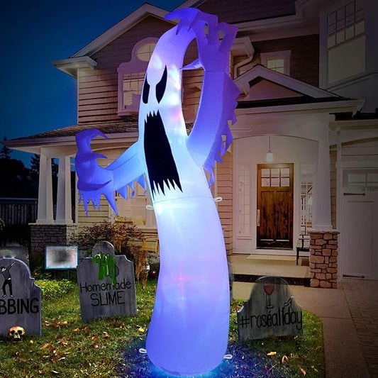 Sizonjoy 12 Ft Giant Halloween Inflatable Ghost, Blow Up Halloween Decorations Built-in LED Lights for IndoorOutdoor Yard Garden Includes Stakes