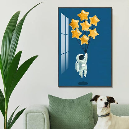 TIME TREE Space Wall Art, 16x24 Framed Canvas Wall Art Space Poster, Astronaut Decor Space Pictures, Wall Decorations for Living Room, Kids Bedroom Decor Black frame, Nursery Artwork for Boys Girls
