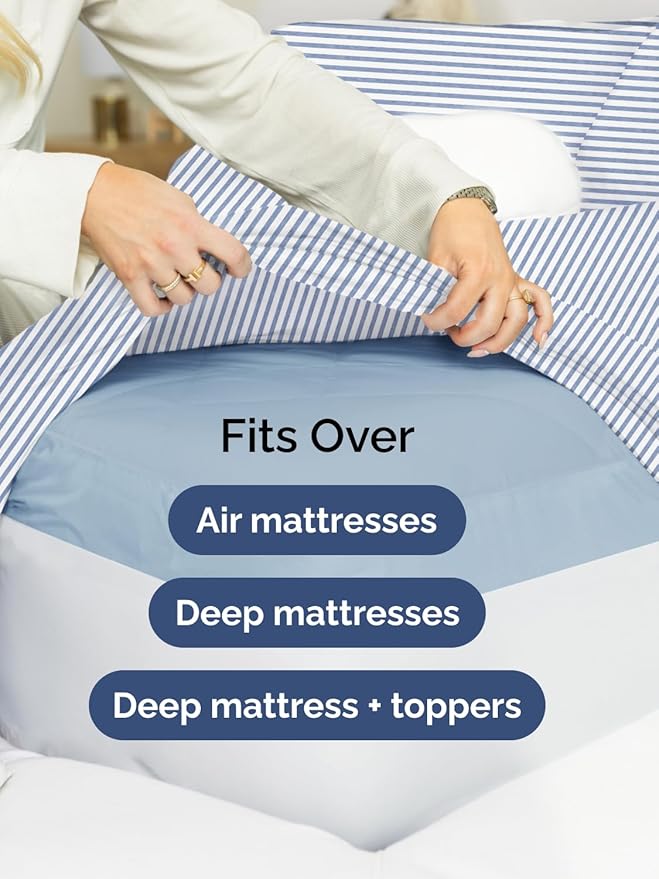 Extra Deep King Sheet Set - 6 Piece Breathable and Cooling Sheets - Hotel Luxury Bed Sheets Set - Easy Fit - Soft, Wrinkle Free and Comfy Sheets Set - Blue Striped Sheet Set with Extra Deep Pockets