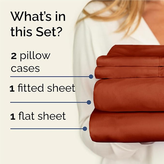 CGK Linens Twin XL 4 Piece Sheet Set - Cooling Sheets for Hot Sleepers - Hotel Luxury Bedding Set with 8-16 Inch Deep Pockets - 1 Flat & 1 Fitted & 2 Pillowcases - Soft and Wrinkle Free - Terracotta