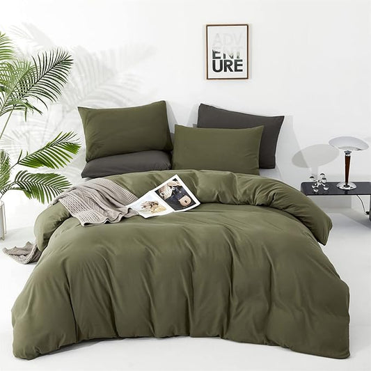 Cottonight Green Comforter Set California King Olive Green Bedding Set Dark Green Blanket Quilts Modern Soft Breathable 3 Piece Army Comforter Set for Women Men