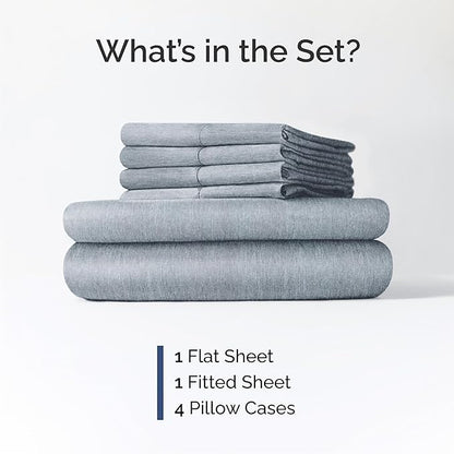 CGK Linens Cal King 6 Piece Sheet Set - Cooling Sheets for Hot Sleepers - Hotel Luxury Bedding Set w/ 8-16 Inch Deep Pockets - 1 Flat & 1 Fitted & 4 Pillowcases - Soft & Wrinkle Free - Heathered Blue