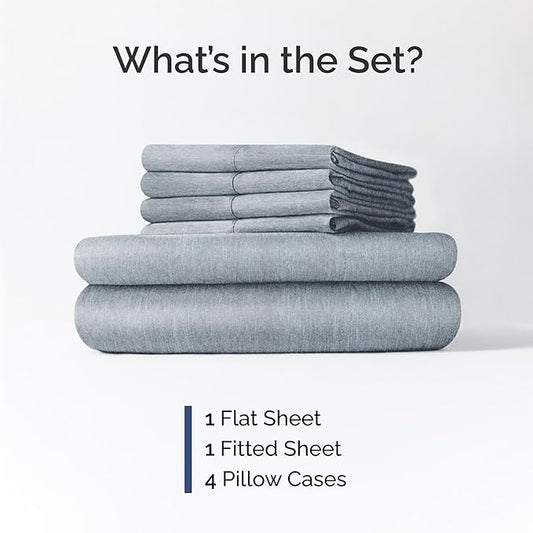 CGK Linens Cal King 6 Piece Sheet Set - Cooling Sheets for Hot Sleepers - Hotel Luxury Bedding Set w/ 8-16 Inch Deep Pockets - 1 Flat & 1 Fitted & 4 Pillowcases - Soft & Wrinkle Free - Heathered Blue