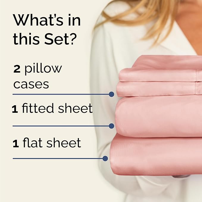 CGK Linens Twin 4 Piece Sheet Set - Cooling Sheets for Hot Sleepers - Hotel Luxury Bedding Set with 8-16 Inch Deep Pockets - 1 Flat & 1 Fitted & 2 Pillowcases - Soft, Comfy & Wrinkle Free - Baby Pink