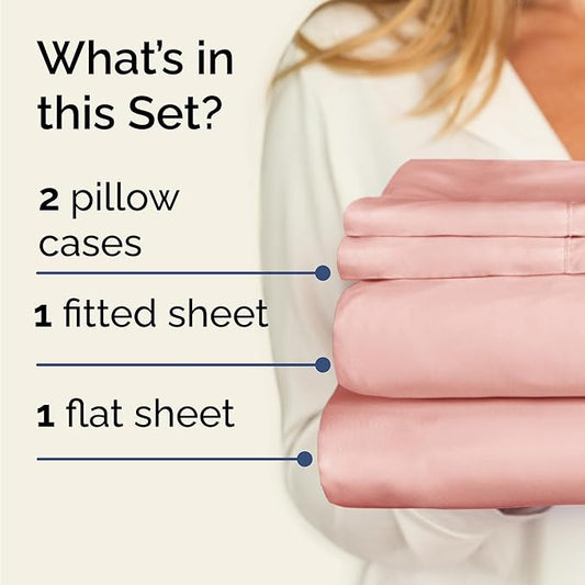 CGK Linens Twin 4 Piece Sheet Set - Cooling Sheets for Hot Sleepers - Hotel Luxury Bedding Set with 8-16 Inch Deep Pockets - 1 Flat & 1 Fitted & 2 Pillowcases - Soft, Comfy & Wrinkle Free - Baby Pink
