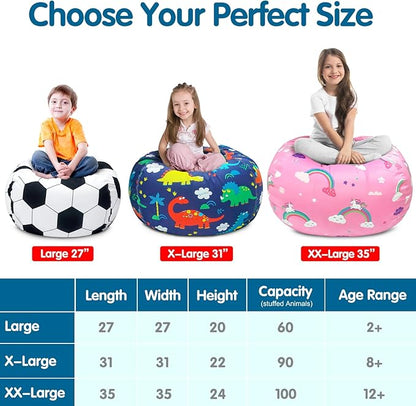 Lukeight Stuffed Animal Storage Bean Bag Chair Cover for Kids, Dinosaur Zipper Beanbag Chair Cover for Organizing Toddler and Kids' Rooms Plush Toys (Dinosaur Blue, X-Large)