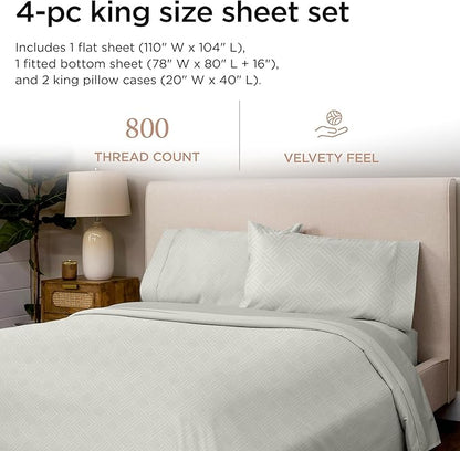 Celine King Size Sheets for King Mattress | 800 Thread Count Jacquard Light Grey | Better Than Egyptian Cotton | 4 Pc Bed Sheets | Damask Sheets Fits 16'' Deep Pocket | 100% Cotton