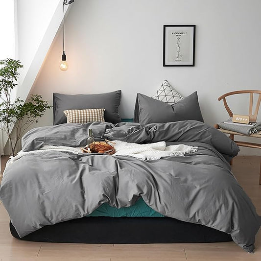 Cottonight Grey Comforter Set Twin Dark Grey Bedding Set Modern Solid Gray Blanket Quilts Modern Soft Breathable 3 Piece Comforter Set for Twin Bed