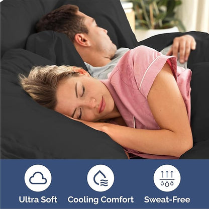 CGK Linens Queen 6 Piece Sheet Set - Cooling Sheets for Hot Sleepers - Hotel Luxury Bedding Set with 8-16 Inch Deep Pockets - 1 Flat & 1 Fitted & 4 Pillowcases - Soft, Easy Care & Wrinkle Free - Black