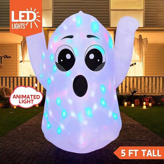 Joiedomi 5 FT Tall Halloween Inflatable Ghost Outdoor Decoration, Inflatable Halloween Ghost Decor Outdoor with Rotating Light, Blow Up Yard Decoration for Party Lawn Garden Decor