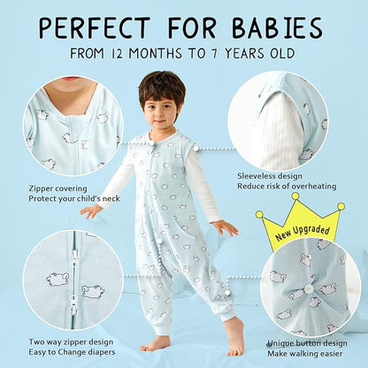 WONDAY Toddler Sleeping Sack, Sleep Sack 5t-7t, Sleep Sack Toddler Wearable Blanket, Toddler Baby Sleep Sacks with Feet, Sleeveless Soft Toddler Sleep Sack