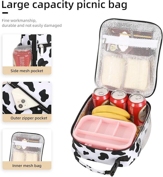 Lunch box Lunch bag for men women Insulated Lunchbox Lunch bags for Work Picnic Travel (Cow)