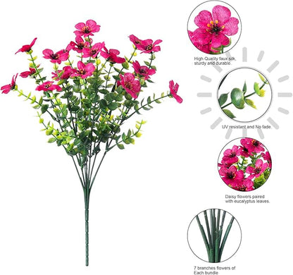Artificial Fake Plants Flowers for Outdoor Outside Summer Decoration, 12 Bundles Faux Silk Hotpink Daisy UV Resistant Realistic for Porch Patio Home Window Box Yard Garden Planter