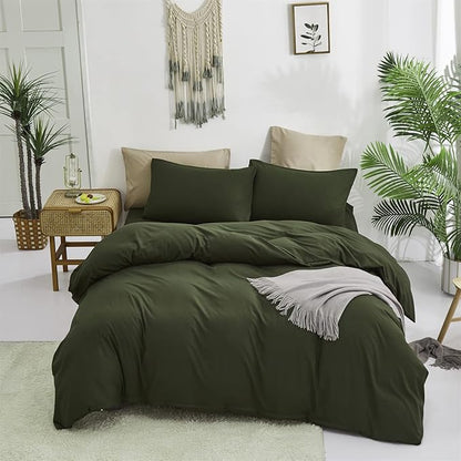 Cottonight Army Green 3 Pcs Comforter Set, Twin Bed Bedding Set with Microfiber Fill, Olive Green Quilt, Fashion Solid Color, Unisex, Minimalist, Summer Fall Winter All Seasons, Machine Wash
