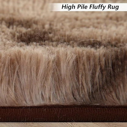 Extra Large 9x12 Fluffy Shaggy Area Rug for Living Room Indoor Modern Plush Faux Fur Carpet for Bedroom Soft Thick Throw Rug for Nursery Kids Room Non Slip Fuzzy Rug for Home Decor,Tie Dye Brown