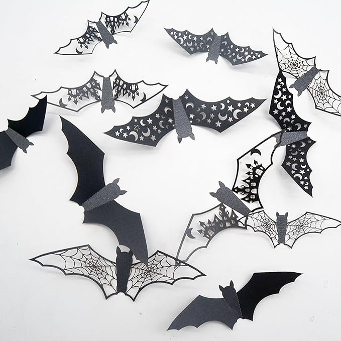 Halloween Wall Stickers Decorations Large Bat Wall Decals Supply Hollow Out Bats Decor Scary Bat Stickers for Wall Glass Mirror Living Room Home Kitchen Indoor Outdoor Halloween Decoration Clearance