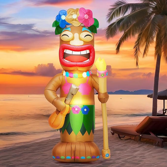 Shappy 5 ft Inflatable Tiki Flamingo Surfboard Luau Hawaiian Party Decorations Summer Inflatables Outdoor LED Lighted Tiki Blow up Beach Tropical Pool Surfing Yard Party Supplies Favors(Guitar)