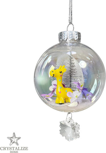 Baby Giraffe Christmas Ornament - Handmade Shatterproof Decorations for Indoor Outdoor Xmas Tree - Clear Ball Ornaments with Magnetic Crystal - Great Gift or Stocking Stuffer for Mom, Sister, Friend