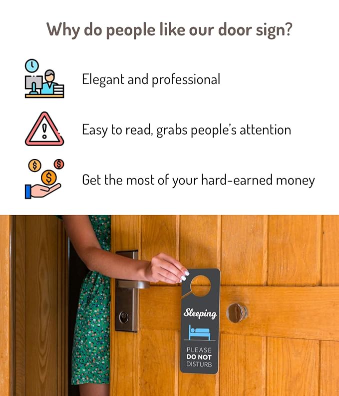 Sleeping Sign for Door, 2 Pack (Printed on Both Sides), 9.3″x3.5″ PVC Plastic, Naps Sign, Napping Sign, Do not Ring Bell Sign, Baby Sleeping Sign, Night Shift Sleeping, Do Not Disturb Sign