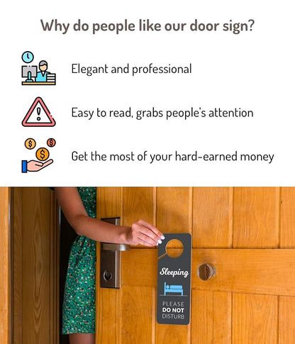 Sleeping Sign for Door, 2 Pack (Printed on Both Sides), 9.3″x3.5″ PVC Plastic, Naps Sign, Napping Sign, Do not Ring Bell Sign, Baby Sleeping Sign, Night Shift Sleeping, Do Not Disturb Sign