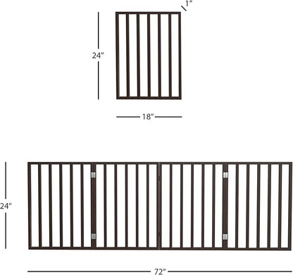 Pet Gate - 4-Panel Indoor Foldable Dog Fence for Stairs, Hallways or Doorways - 72x24-Inch Retractable Wood Freestanding Dog Gates by PETMAKER (Brown)