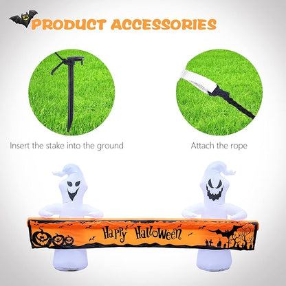 MUMTOP 8 Ft Long Inflatable Outdoor Halloween Decoration, Inflatables Ghost with Happy Halloween Decorations Blow Up with Built-in LED Lights for Yard Party Holiday Garden Decor