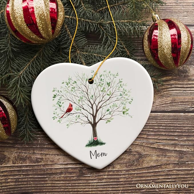 in Loving Memory of Mom and Dad Cardinal on a Tree Ornament, Heavenly Christmas Remembrance Gift, Mom Version