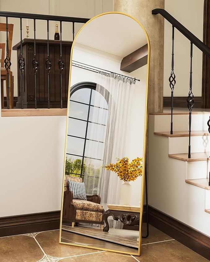 Antok Full Length Mirror, 65"x22" Floor Mirror Freestanding, Full Body Floor Standing Mirror with Stand for Bedroom, Hanging Mounted for Living Room Cloakroom, Gold
