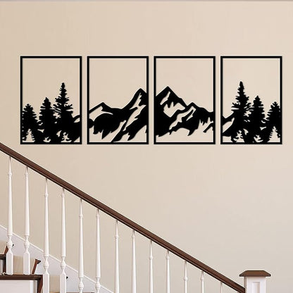 ESTART 4 Pcs Metal Mountain Wall Art, Large Mountains Wall Decor, Mountain Rivers Decorative Painting Suitable For Living Room Bedroom Office Indoor And Outdoor (Mountain Forest)