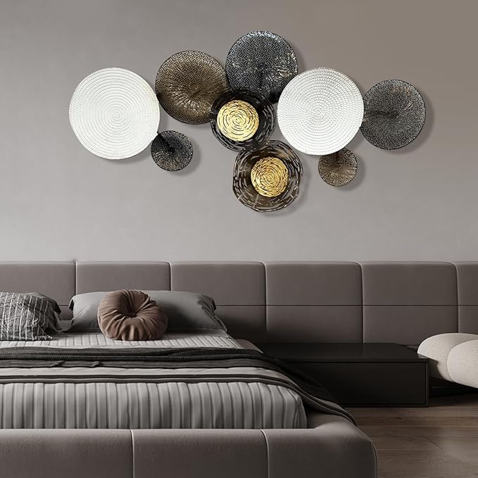 HAVFIFK Metal Wall Art - Abstract 3D Large 54" Brown White Wall Decor for Living Room, Bedroom & Dining Room
