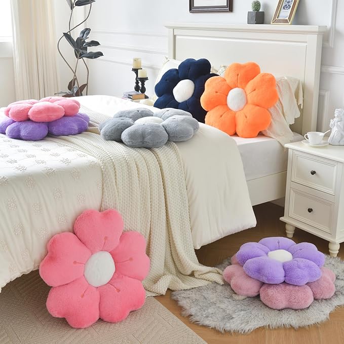 Flower Pillow, Flower Shaped Pillow Decorative Throw Pillows for Bed Couch, Cute Daisy Pillow Dorm Decor Floor Seating Cushion (Hot Pink, 15 Inches)